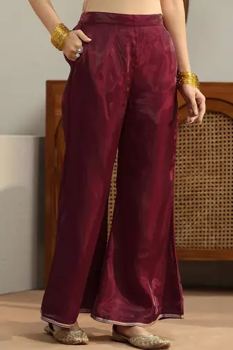 libas maroon solid tissue palazzo suit set
