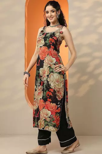 women floral printed regular kurta with palazzos & with dupatta