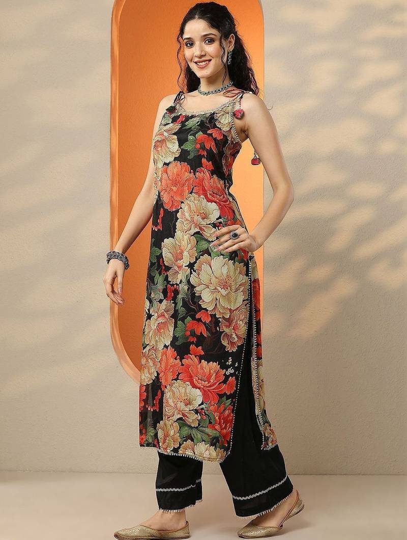 women floral printed regular kurta with palazzos & with dupatta