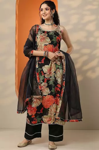 women floral printed regular kurta with palazzos & with dupatta