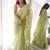 Lime floral embroidered organza saree