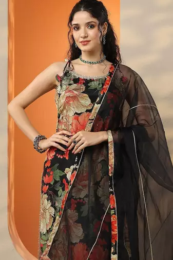 women floral printed regular kurta with palazzos & with dupatta