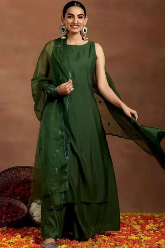 straight kurta with palazzos & dupatta