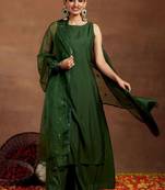 straight kurta with palazzos & dupatta