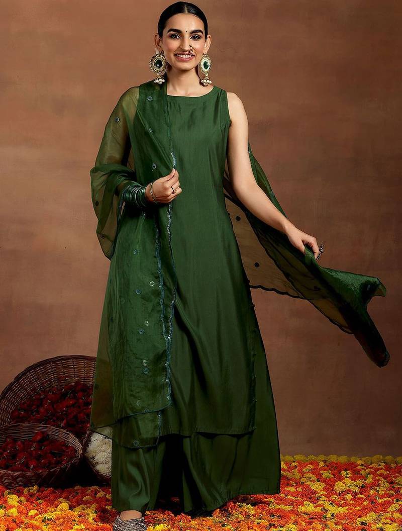 straight kurta with palazzos & dupatta