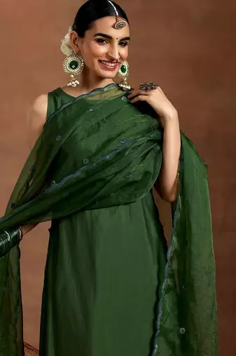 straight kurta with palazzos & dupatta