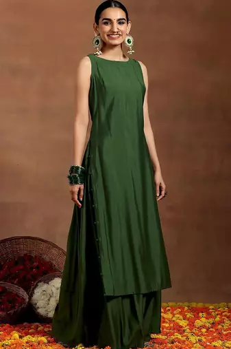 straight kurta with palazzos & dupatta