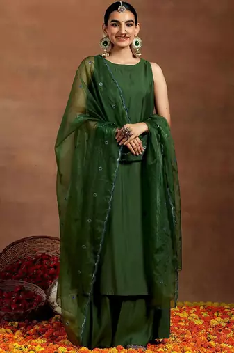 straight kurta with palazzos & dupatta