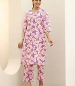 women floral printed regular thread work kurta with trousers