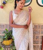 Off white off white embellished sequinned  georgette saree