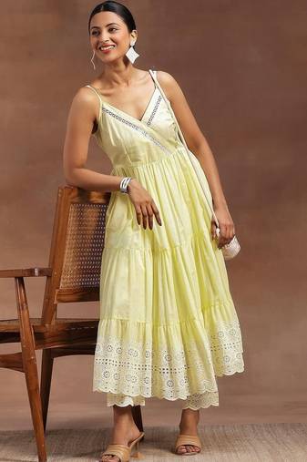 women ethnic motifs embroidered tiered chikankari kurta with trousers