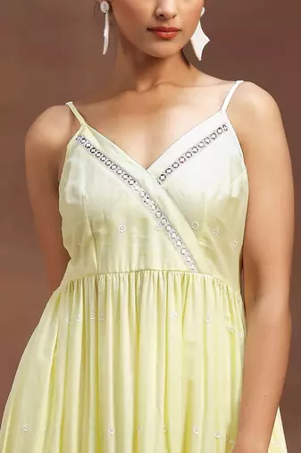 women ethnic motifs embroidered tiered chikankari kurta with trousers