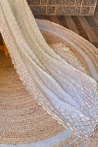 Off white off white embellished sequinned  georgette saree