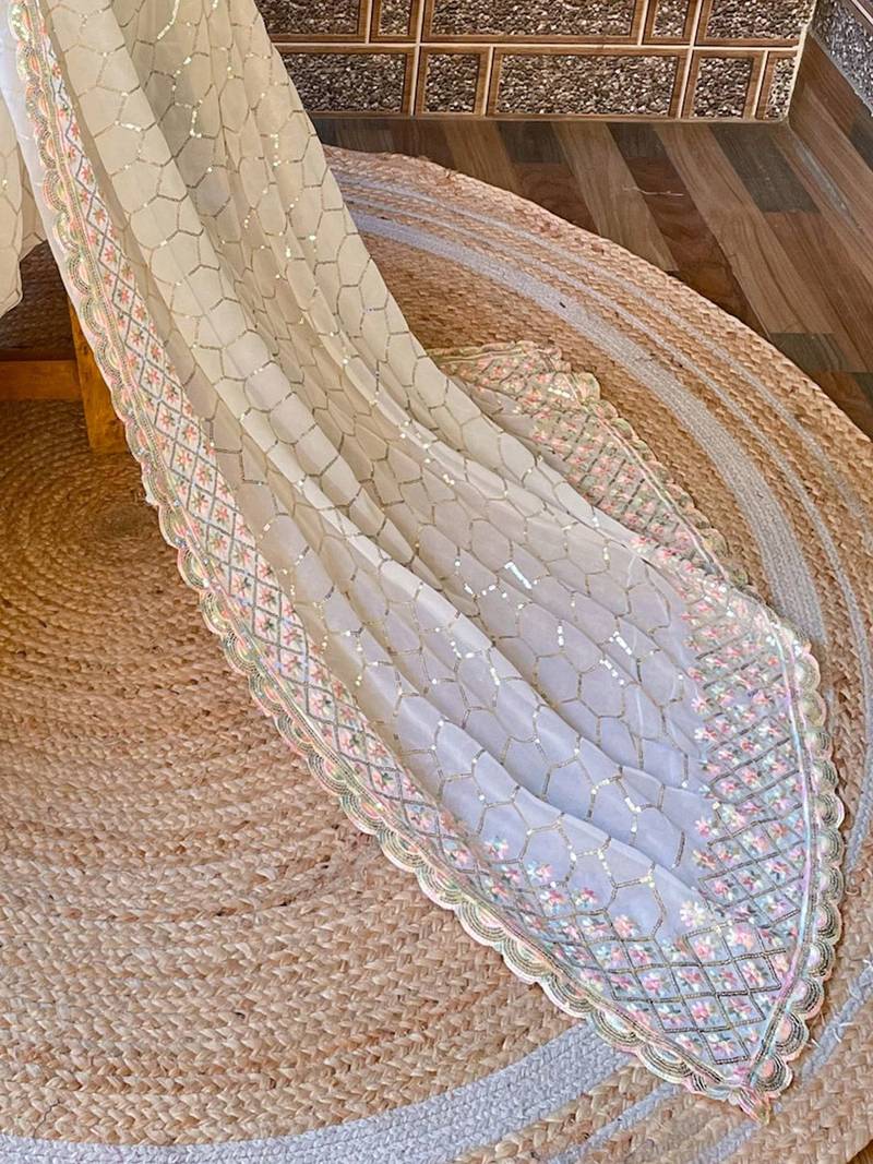 Off white off white embellished sequinned  georgette saree