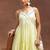 womens yellow self design cotton anarkali kurta with trousers