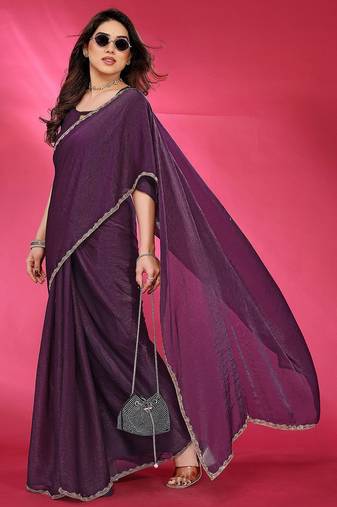 Purple embellished beads and stones border saree