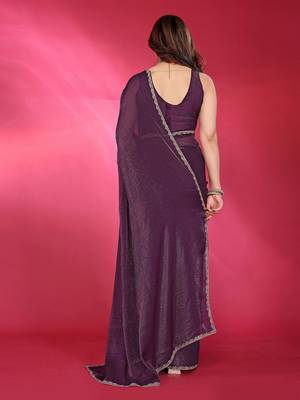 Purple embellished beads and stones border saree 2
