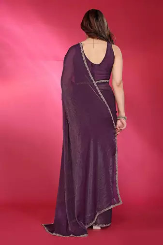 Purple embellished beads and stones border saree