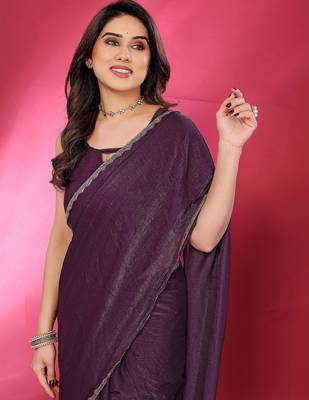 Purple embellished beads and stones border saree 3