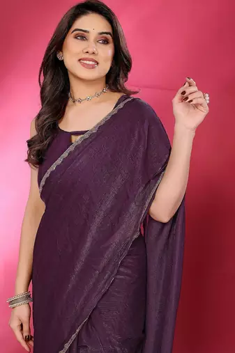 Purple embellished beads and stones border saree