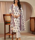 off white paisley printed cotton blend straight suit set