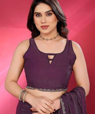 Purple embellished beads and stones border saree 5