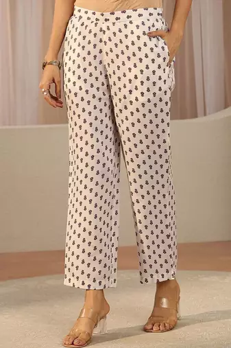 off white paisley printed cotton blend straight suit set