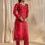 red floral embroidered straight suit set with dupatta