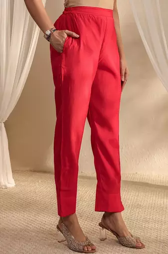 red floral embroidered straight suit set with dupatta