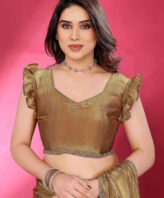 Gold solid embellished border saree 5