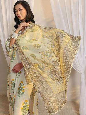 off white floral printed chanderi silk straight suit set with dupatta 2