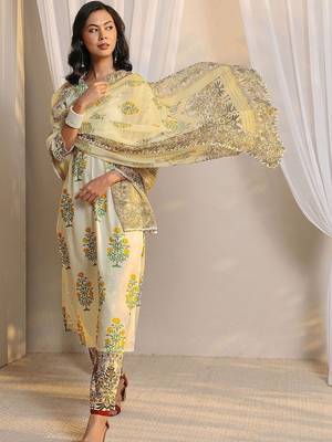 off white floral printed chanderi silk straight suit set with dupatta 5