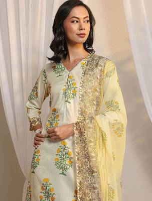 off white floral printed chanderi silk straight suit set with dupatta 7