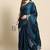 Teal floral embroidered satin saree