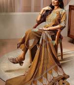 mustard floral printed cotton blend straight suit set