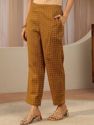 mustard floral printed cotton blend straight suit set 7