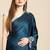 Teal floral embroidered satin saree