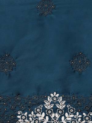 Teal floral embroidered satin saree 4
