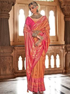 Orange orange & red ethnic motifs woven design zari banarasi saree 1