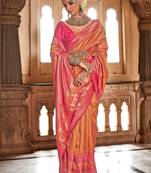 Orange orange & red ethnic motifs woven design zari banarasi saree