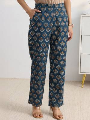 libas blue floral printed a-line suit set with dupatta 5
