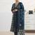 libas blue floral printed a-line suit set with dupatta