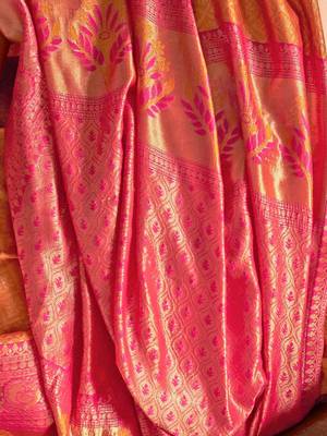 Orange orange & red ethnic motifs woven design zari banarasi saree 4