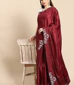 Maroon floral embroidered  saree