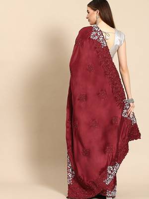 Maroon floral embroidered  saree 2