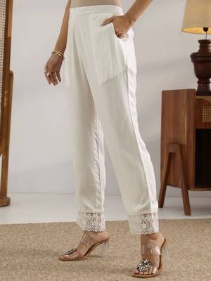 women ethnic motifs embroidered regular kurta with trousers 7