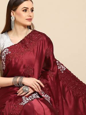 Maroon floral embroidered  saree 3