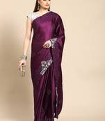 Burgundy embellished embroidered satin saree
