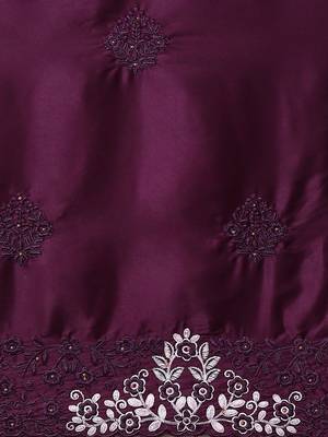 Burgundy embellished embroidered satin saree 4