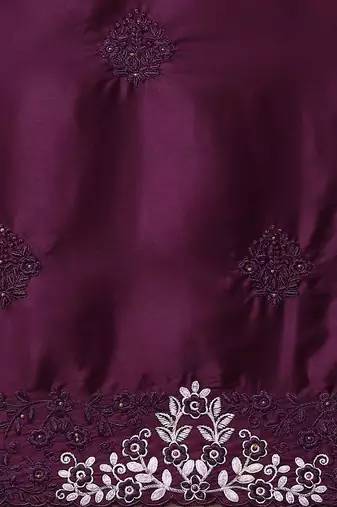 Burgundy embellished embroidered satin saree